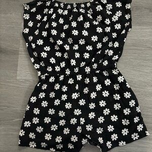 Floral Black and White Kids One Piece Romper